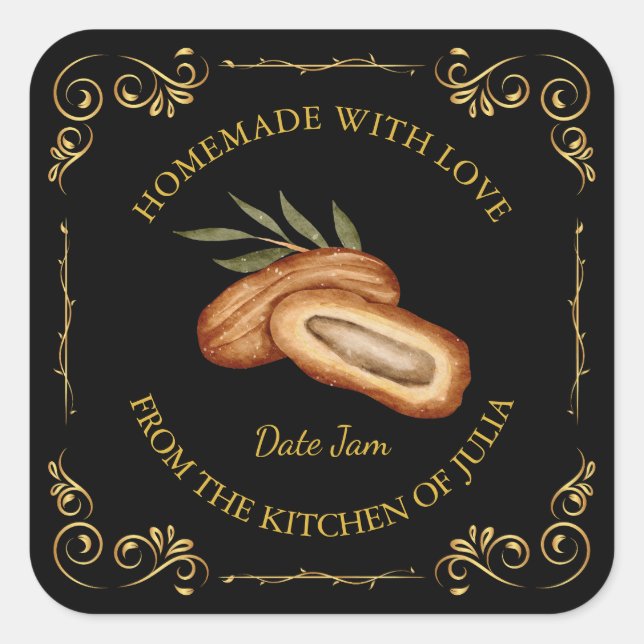 Vintage Homemade Date Jam Square Label (Front)