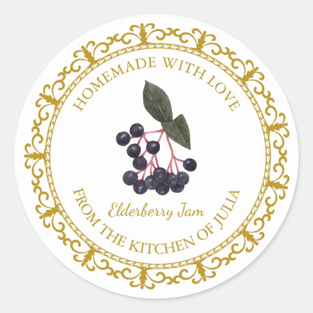 Vintage Homemade Elderberry Jam Label l White (Front)