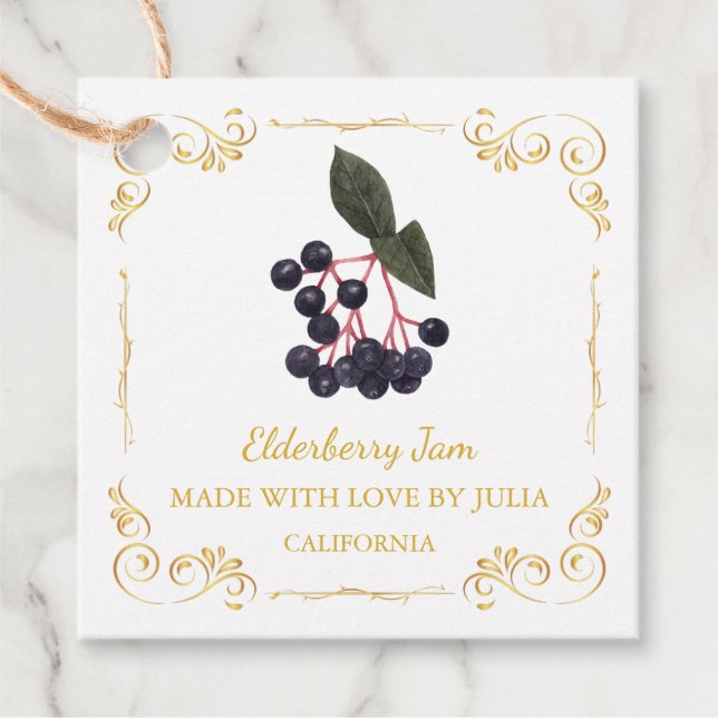 Vintage Homemade Elderberry Jam Square Hang Tag (Front)