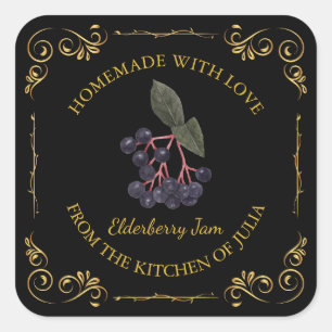 Vintage Homemade Elderberry Jam Square Label