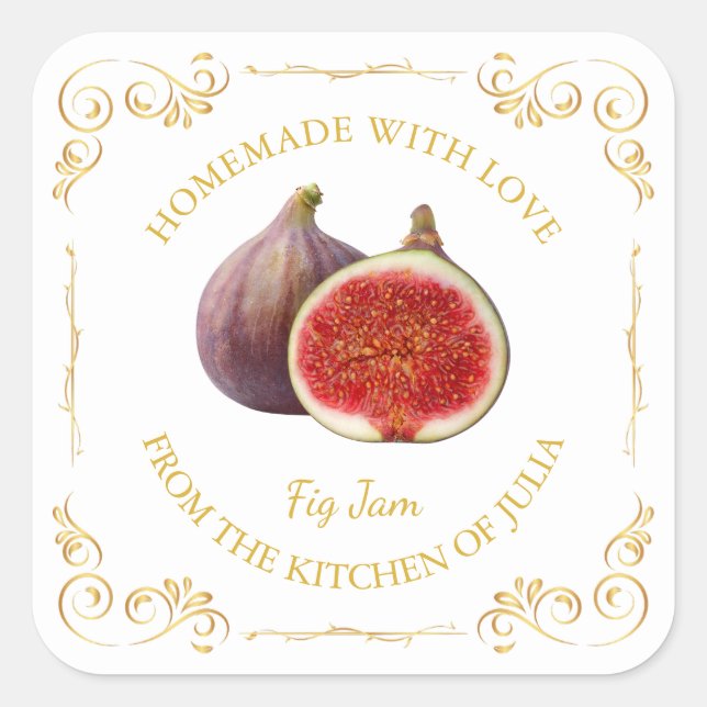 Vintage Homemade Fig Jam Square Label (Front)