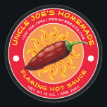 Vintage Homemade Flaming Hot Sauce Label Template<br><div class="desc">Easily create and customize labels for your products with this template. The jalapeno graphic was derived from antique seed catalogues. There are also graphics of cherries, strawberries, and pears in hidden layers of this template. You can easily replace these centre graphics with you own logo. You can adjust the colour...</div>