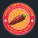 Vintage Homemade Flaming Hot Sauce Label Template<br><div class="desc">Easily create and customize labels for your products with this template. The jalapeno graphic was derived from antique seed catalogues. There are also graphics of cherries, strawberries, and pears in hidden layers of this template. You can easily replace these centre graphics with you own logo. You can adjust the colour...</div>