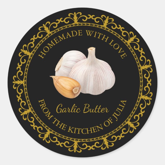 Vintage Homemade Garlic Butter Label l Black (Front)