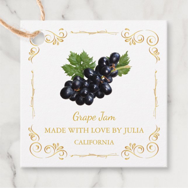Vintage Homemade Grape Jam Square Hang Tag (Front)