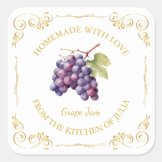 Vintage Homemade Grape Jam Square Label (Front)