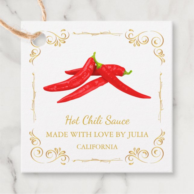 Vintage Homemade Hot Chili Sauce Square Hang Tag (Front)