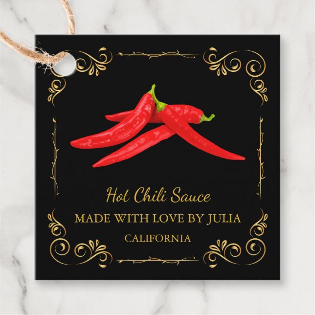 Vintage Homemade Hot Chili Sauce Square Hang Tag (Front)