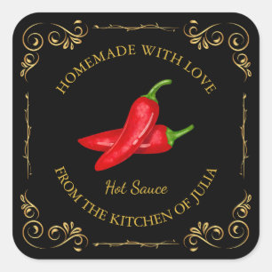 Vintage Homemade Hot Chili Sauce Square Label