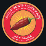 Vintage Homemade Hot Sauce Label Template<br><div class="desc">Easily create and customize labels for your products with this template. The jalapeno graphic was derived from antique seed catalogues. There are also graphics of cherries, strawberries, and pears in hidden layers of this template. You can easily replace these centre graphics with you own logo. You can adjust the colour...</div>
