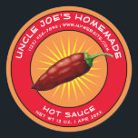 Vintage Homemade Hot Sauce Label Template<br><div class="desc">Easily create and customize labels for your products with this template. The jalapeno graphic was derived from antique seed catalogues. There are also graphics of cherries, strawberries, and pears in hidden layers of this template. You can easily replace these centre graphics with you own logo. You can adjust the colour...</div>