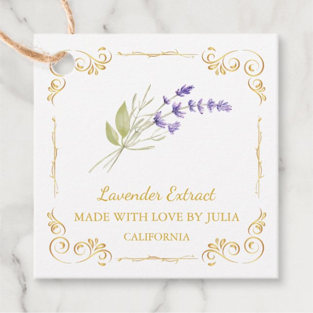 Vintage Homemade Lavender Extract Square Hang Tag (Front)