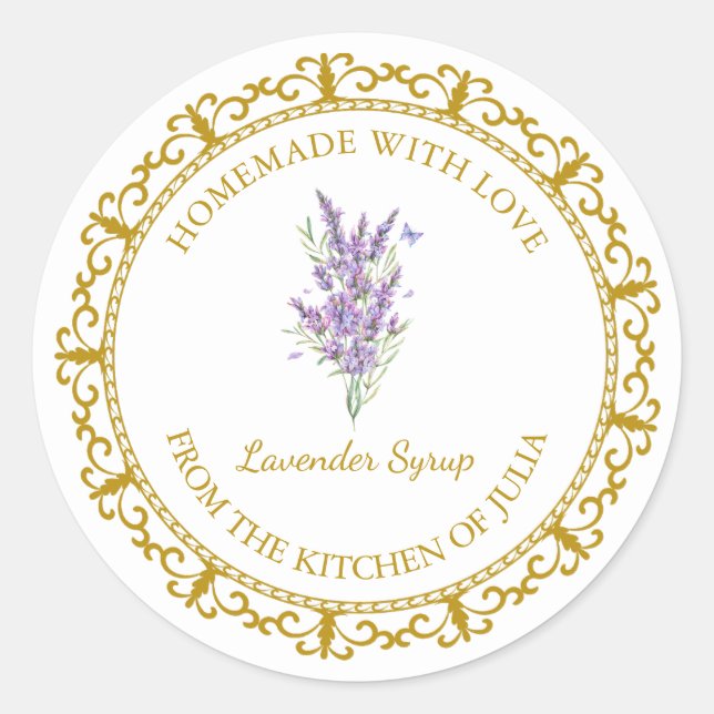 Vintage Homemade Lavender Syrup Label l White (Front)