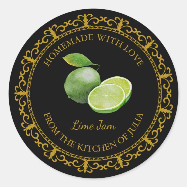 Vintage Homemade Lime Jam Label l Black (Front)