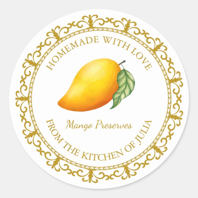 Vintage Homemade Mango Preserves Label l White (Front)