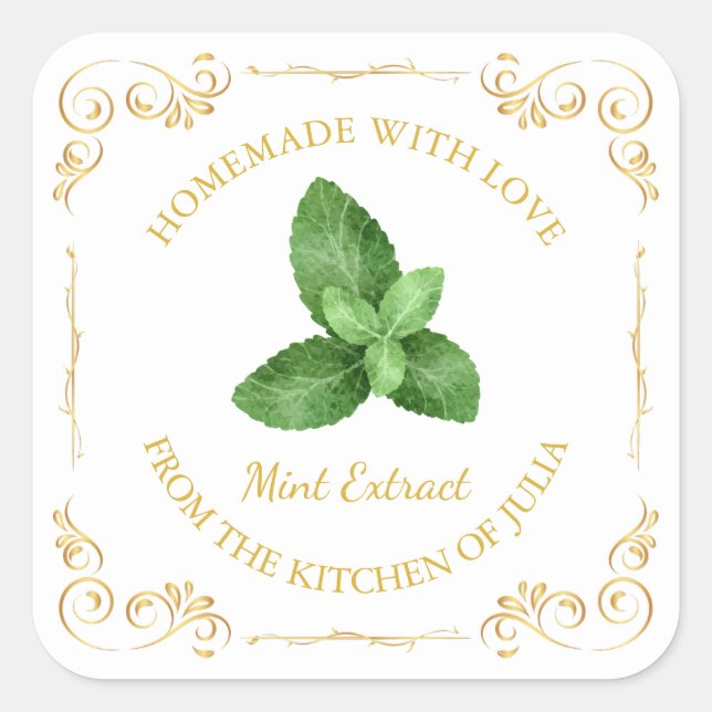 Vintage Homemade Mint Extract Square Label (Front)