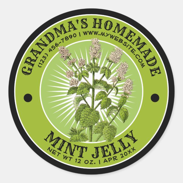 Vintage Homemade Mint Jelly Label Template (Front)