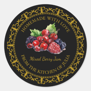 Vintage Homemade Mixed Berry Jam Label l Black