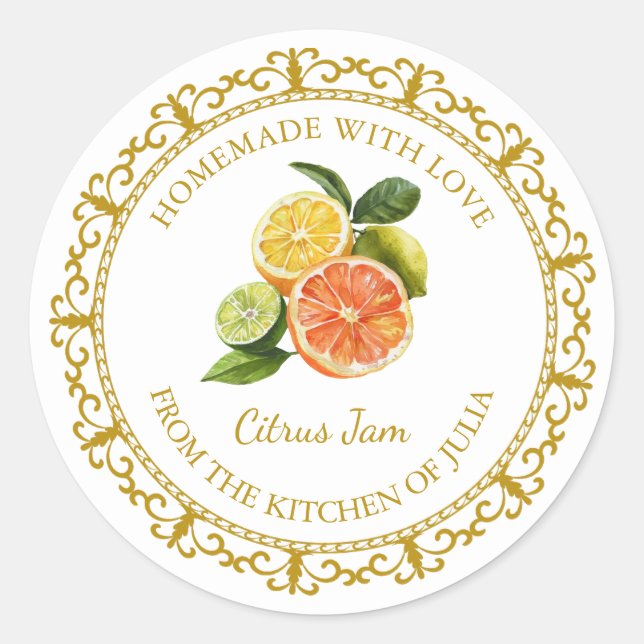 Vintage Homemade Mixed Citrus Jam Label l White (Front)