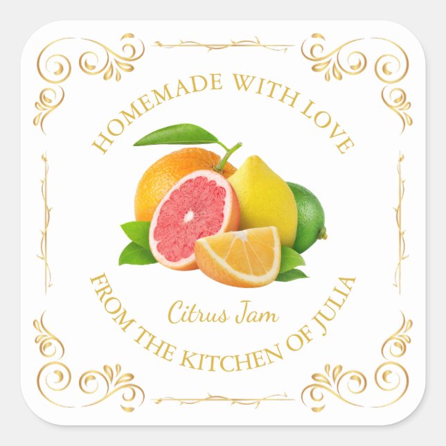 Vintage Homemade Mixed Citrus Jam Square Label (Front)