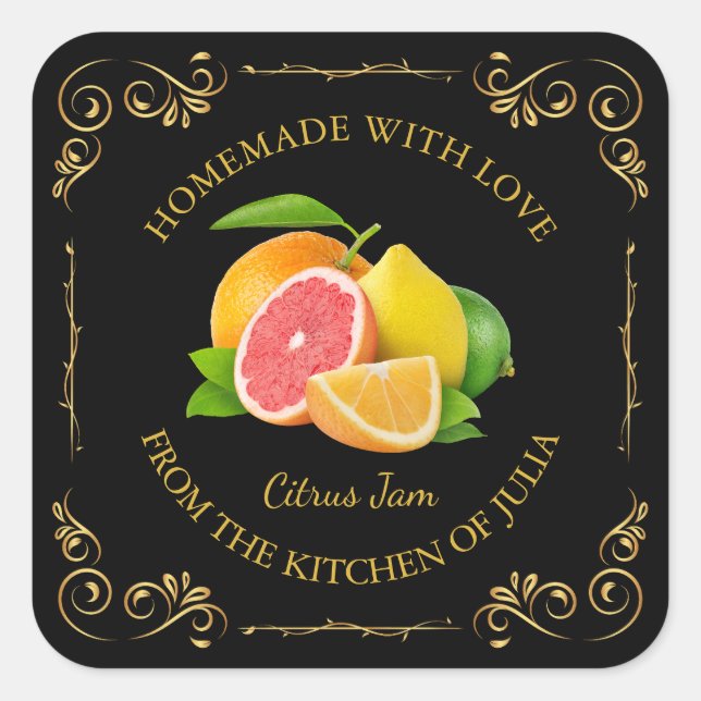 Vintage Homemade Mixed Citrus Jam Square Label (Front)