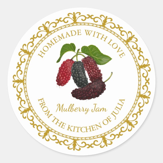Vintage Homemade Mulberry Jam Label l White (Front)
