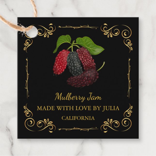 Vintage Homemade Mulberry Jam Square Hang Tag (Front)