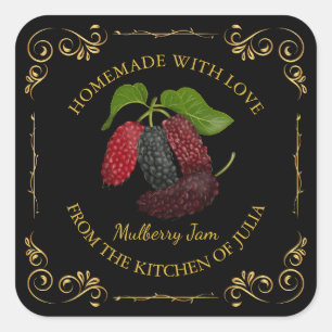 Vintage Homemade Mulberry Jam Square Label