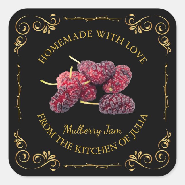 Vintage Homemade Mulberry Jam Square Label (Front)