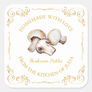 Vintage Homemade Mushroom Pickle Square Label
