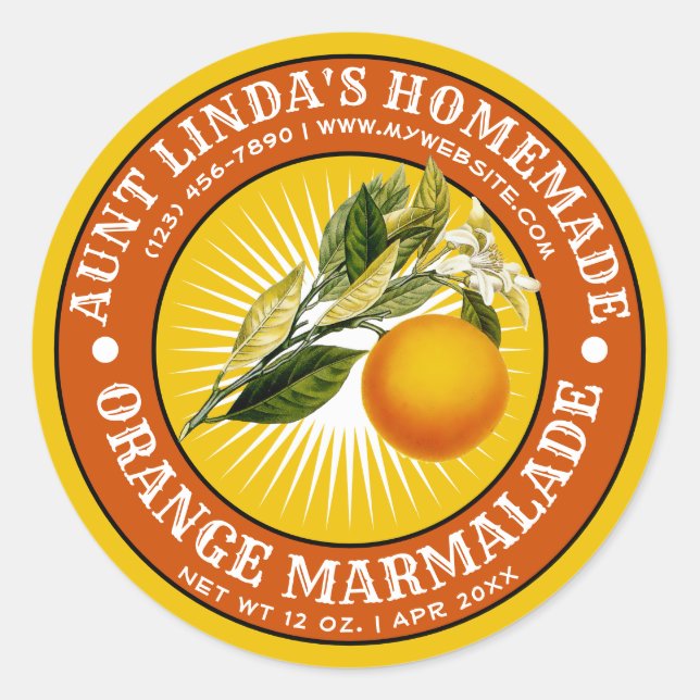 Vintage Homemade Orange Marmalade Label Template (Front)