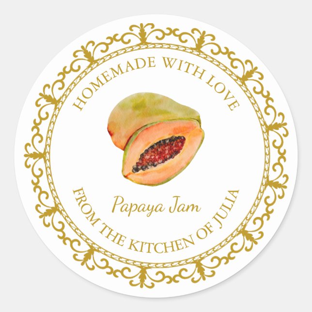 Vintage Homemade Papaya Jam Label l White (Front)