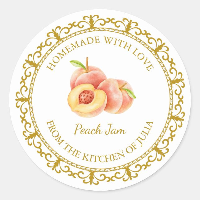 Vintage Homemade Peach Jam Label l White (Front)
