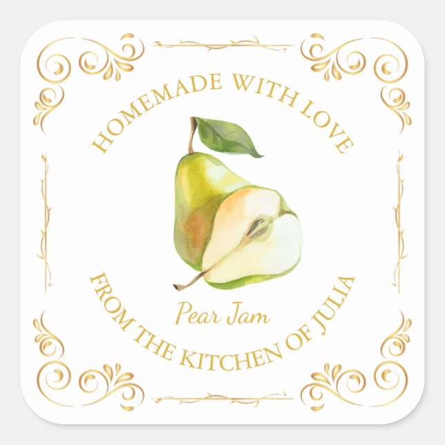 Vintage Homemade Pear Jam Square Label (Front)
