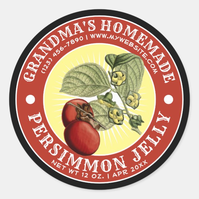 Vintage Homemade Persimmon Jelly Template Classic Round Sticker (Front)