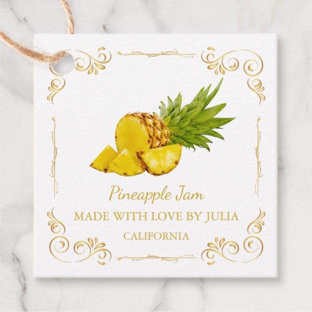 Vintage Homemade Pineapple Jam Square Hang Tag (Front)