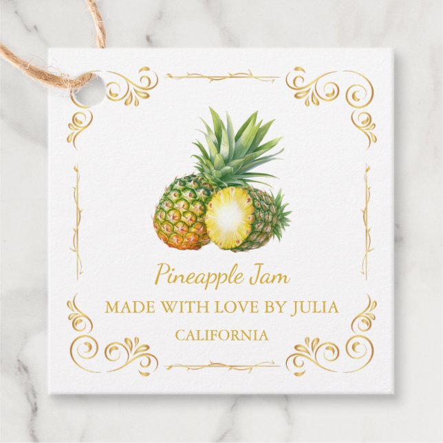 Vintage Homemade Pineapple Jam Square Hang Tag (Front)