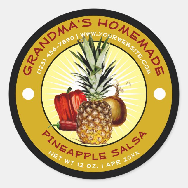 Vintage Homemade Pineapple Salsa Label Template (Front)