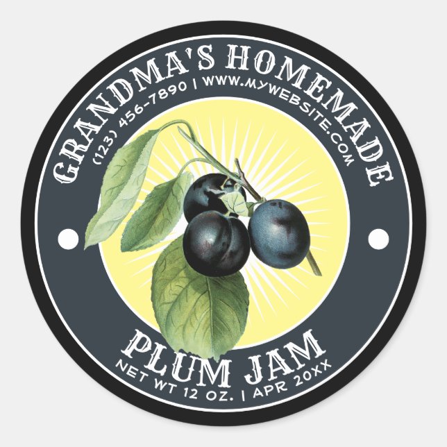 Vintage Homemade Plum Jam Label Template (Front)