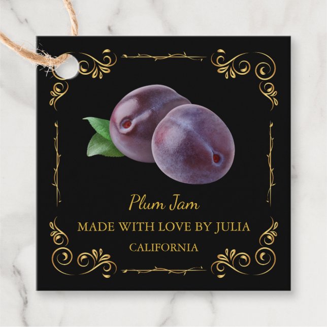 Vintage Homemade Plum Jam Square Hang Tag (Front)