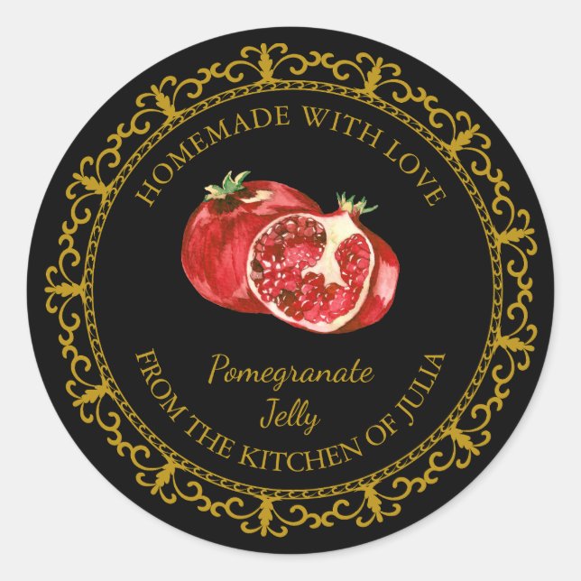 Vintage Homemade Pomegranate Jelly Label l Black (Front)