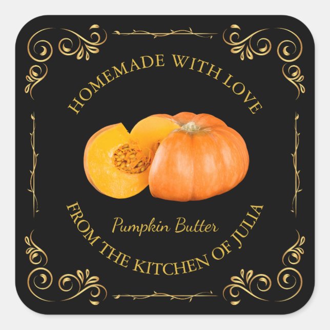 Vintage Homemade Pumpkin Butter Square Label (Front)