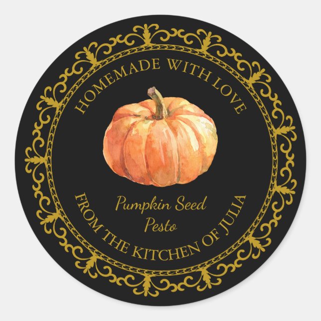 Vintage Homemade Pumpkin Seed Pesto Label l Black (Front)