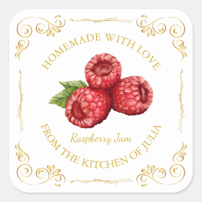Vintage Homemade Raspberry Jam Square Label (Front)