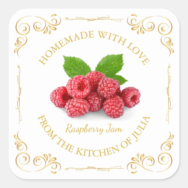 Vintage Homemade Raspberry Jam Square Label (Front)