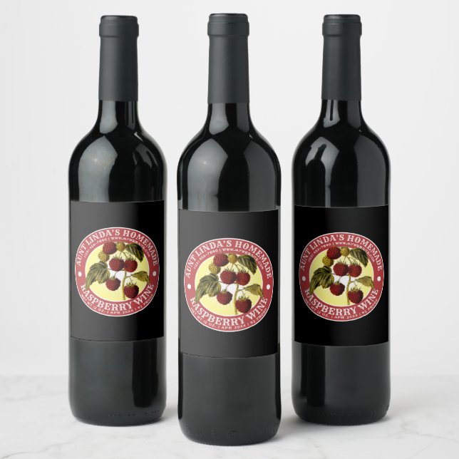 Vintage Homemade Raspberry Wine Label Template (Bottles)