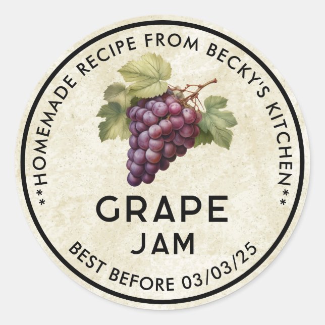 Vintage homemade Red Grapes jam canning label (Front)