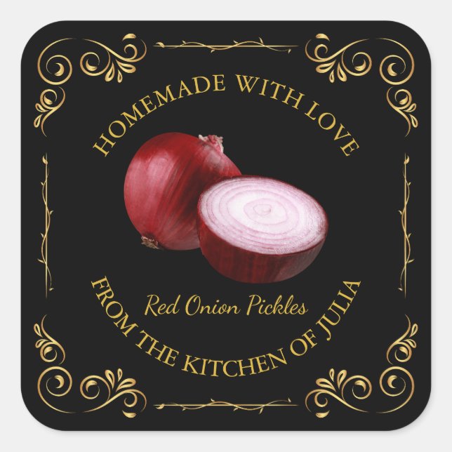 Vintage Homemade Red Onion Pickle Square Label (Front)