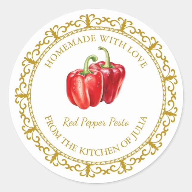 Vintage Homemade Red Pepper Pesto Label l White (Front)
