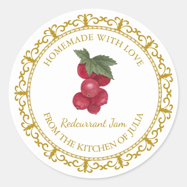 Vintage Homemade Redcurrant Jam Label l White (Front)